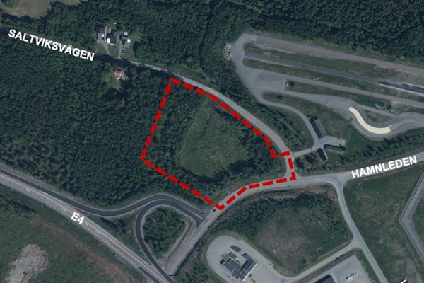karta med ett område markerat med röd streckad linje