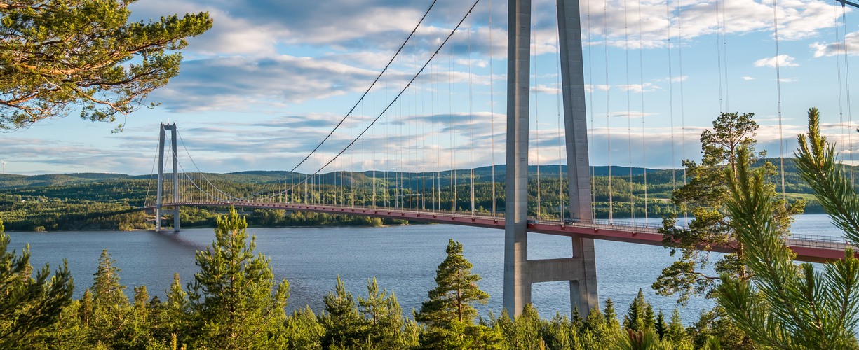 en stor hängbro över en älv