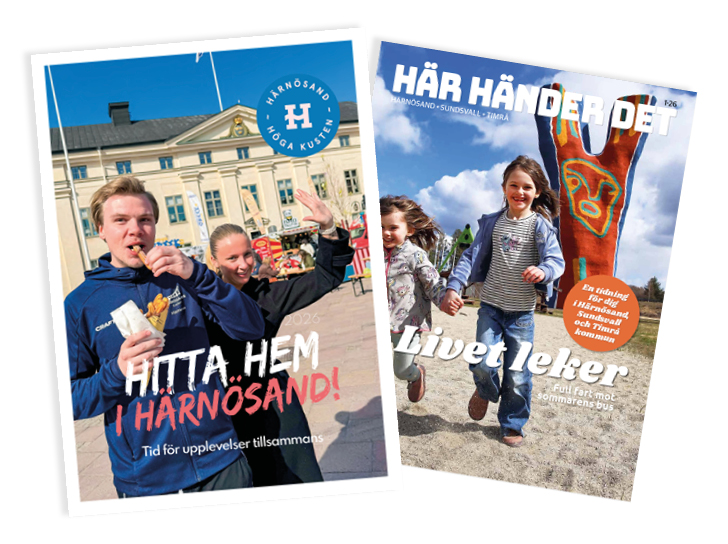 Två tidningsomslag bredvid varandra. Det ena med två barn och det andra med två unga vuxna.